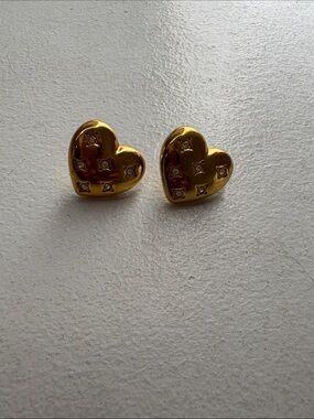Gold Heart Stud Earrings with Crystal Stars - Women Jewelry